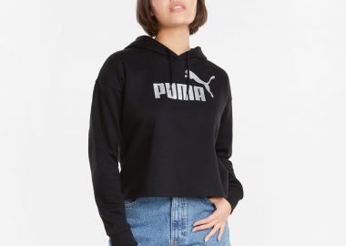 PUMA ESSENTIALS+ CROPPED METALLIC LOGO HOODIE ΜΑΥΡΟ - PUMA - 