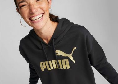 PUMA ESSENTIALS+ METALLIC LOGO CROPPED HOODIE ΜΑΥΡΟ - PUMA - 