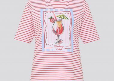 Rabe γυναικείο T-shirt με ριγέ σχέδιο και print - 56-124374 Κοραλί - RABE - 