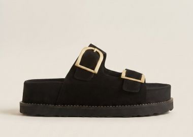 RAGAZZA Flatform Σανδάλια με εντυπωσιακή αγκράφα - 01253 - Μαύρο Σουέτ - RAGAZZA - 