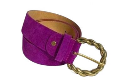 real leather suede ζώνη φούξια - PerfectDress.gr - 