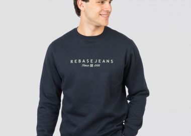 REBASE THIN HIGH DENSITY PRINT BRUSHED FLEECE CREWNECK TOP ΜΠΛΕ - REBASE - 