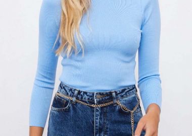 Reele γυναικεία μπλούζα ριμπ μακρυμάνικη γαλάζιο - SOU - 