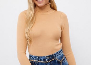 Reele γυναικεία μπλούζα ριμπ μακρυμάνικη μπεζ - SOU - 