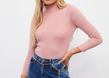 Reele γυναικεία μπλούζα ριμπ μακρυμάνικη ροζ - SOU - 