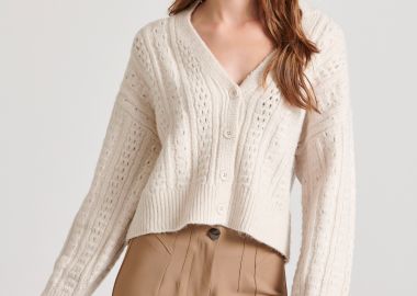 Relaxed fit cropped πλεκτή ζακέτα με σχέδιο στην πλέξη - FUNKY BUDDHA - 