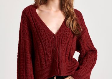 Relaxed fit cropped πλεκτή ζακέτα με σχέδιο στην πλέξη - FUNKY BUDDHA - 