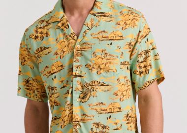 Relaxed fit εμπριμέ κοντομάνικο πουκάμισο από τεχνητό μετάξι - FUNKY BUDDHA - 