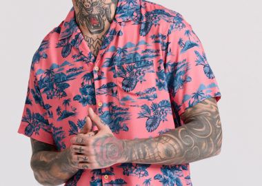 Relaxed fit εμπριμέ κοντομάνικο πουκάμισο από τεχνητό μετάξι - FUNKY BUDDHA - 
