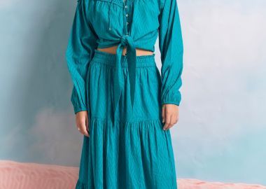 Relaxed fit φούστα με βολάν σε ζακάρ ύφανση - FUNKY BUDDHA - 