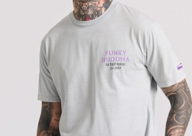 Relaxed fit garment dyed t-shirt με τύπωμα στη πλάτη - FUNKY BUDDHA - 