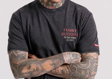 Relaxed fit garment dyed t-shirt με τύπωμα στη πλάτη - FUNKY BUDDHA - 