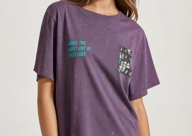 Relaxed fit garment dyed t-shirt με τύπωμα στην πλάτη - FUNKY BUDDHA - 