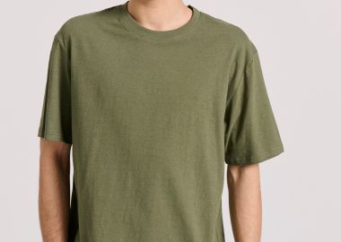 Relaxed fit linen blend μονόχρωμο t-shirt - FUNKY BUDDHA - 