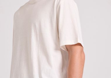 Relaxed fit linen blend μονόχρωμο t-shirt - FUNKY BUDDHA - 