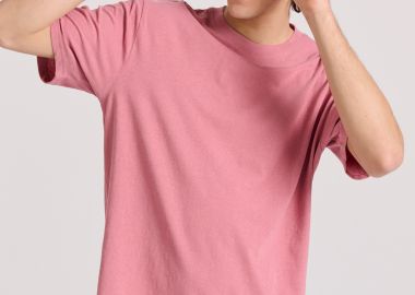 Relaxed fit linen blend μονόχρωμο t-shirt - FUNKY BUDDHA - 