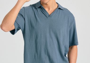 Relaxed fit linen blend μπλούζα πόλο - FUNKY BUDDHA - 