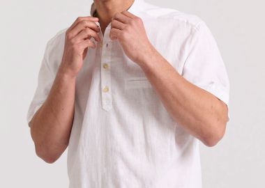 Relaxed fit linen blend πουκαμίσα με λαιμό mao - FUNKY BUDDHA - 