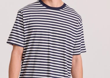 Relaxed fit linen blend ριγέ t-shirt - FUNKY BUDDHA - 