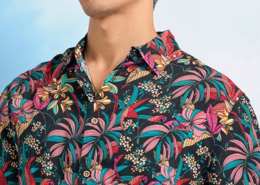 Relaxed fit resort πουκάμισο με φλοράλ τύπωμα - FUNKY BUDDHA - 
