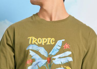 Relaxed fit t-shirt με tropical τύπωμα - FUNKY BUDDHA - 