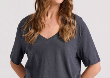 Relaxed linen blend μονόχρωμο t-shirt - FUNKY BUDDHA - 