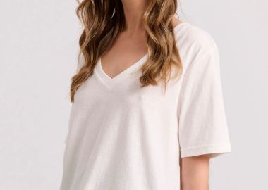 Relaxed linen blend μονόχρωμο t-shirt - FUNKY BUDDHA - 