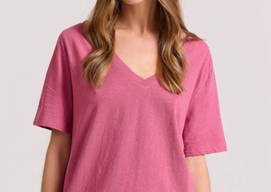 Relaxed linen blend μονόχρωμο t-shirt - FUNKY BUDDHA - 