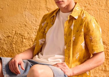 Relaxed linen blend πουκάμισο με all over τύπωμα - FUNKY BUDDHA - 