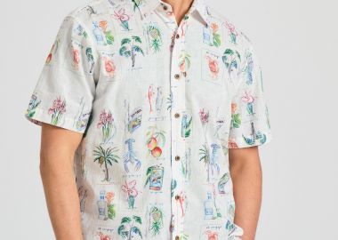 Relaxed linen blend πουκάμισο με tropical print - FUNKY BUDDHA - 