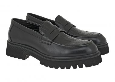 Renato Garini Ανδρικά παπούτσια LOAFERS 15W-820 Μααύρο Δέρμα Μαύρο Κροκό V515W8202950 - Renato Garini - 