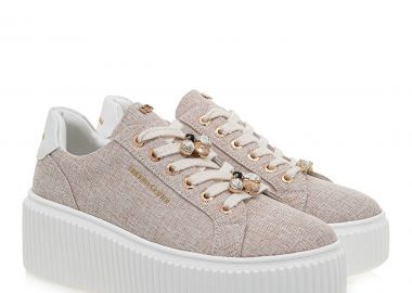 Renato Garini Γυναικεία Παπούτσια Sneakers 129-19R Μπέζ Canvas Λευκό U119R12932I5 - Renato Garini - 