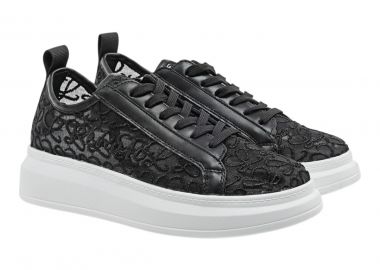 Renato Garini Γυναικεία Παπούτσια Sneakers 180-19R Μαύρο Δαντέλα Λευκό W119R18025W3 - Renato Garini - 
