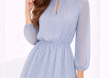 retro αέρινο πουά φόρεμα Cordelia σιέλ - PerfectDress.gr - 