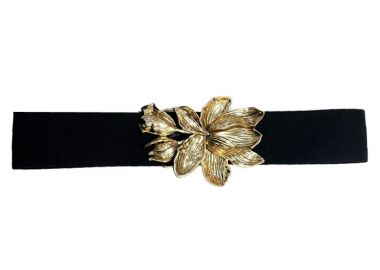 retro ελαστική ζώνη Golden Flower μαύρο - PerfectDress.gr - 