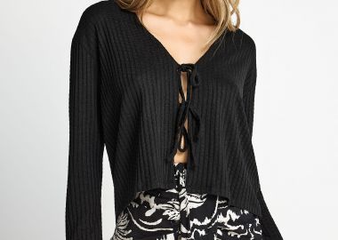Rib ζακέτα με δέσιμο μπροστά - FUNKY BUDDHA - 