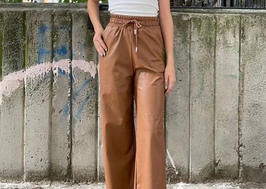 RICCI γυναικεία παντελόνα δερματίνη με λάστιχο στη μεση - SOU - 