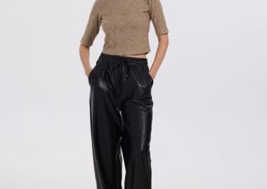 RICCI γυναικεία παντελόνα δερματίνη με λάστιχο στη μεση - SOU - 