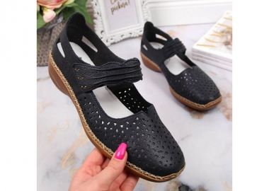Rieker W RKR139 leather shoes navy blue - Rieker - 