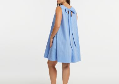 Ριγέ αμάνικο βαμβακερό φόρεμα με φιόγκο στην πλάτη - MAT FASHION - 