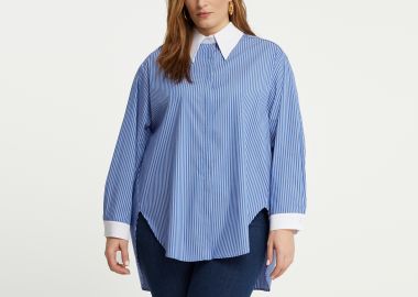 Ριγέ βαμβακερό πουκάμισο με αντίθεση στον γιακά - MAT FASHION - 