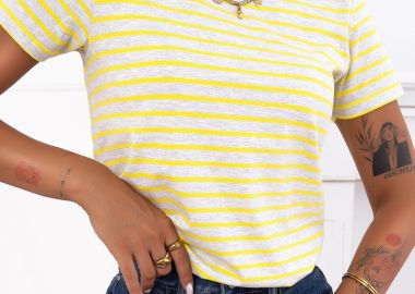 ΡΙΓΕ ΚΙΤΡΙΝΟ TSHIRT- MARINE - sense-shop - 