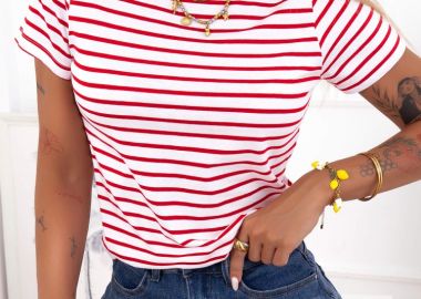 ΡΙΓΕ ΚΟΚΚΙΝΟ TSHIRT- MARINE - sense-shop - 