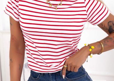 ΡΙΓΕ ΚΟΚΚΙΝΟ TSHIRT- MARINE - fashionroom - 