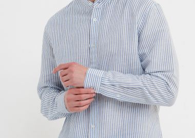 Ριγέ linen blend πουκάμισο με λαιμό mao - FUNKY BUDDHA - 