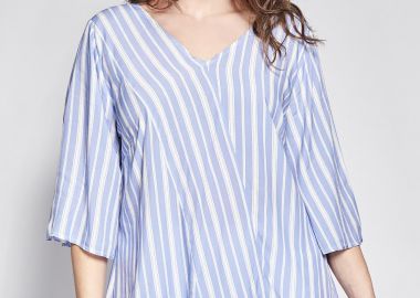 Ριγέ Μπλούζα από Βισκόζη με Ασύμμετρο Τελείωμα -  - 