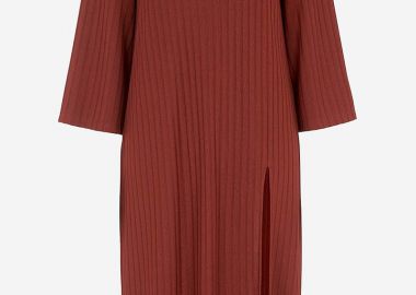 Ριμπ φόρεμα με άνοιγμα σε εκάι χρώμα -  - 