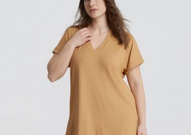 Ριμπ μπλούζα με V λαιμόκοψη - MAT FASHION - 