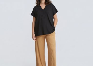 Ριμπ μπλούζα με V λαιμόκοψη - MAT FASHION - 