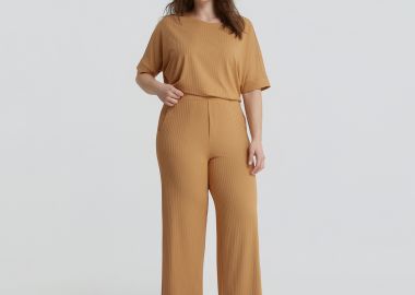 Ριμπ παντελόνα με ελαστική μέση - MAT FASHION - 